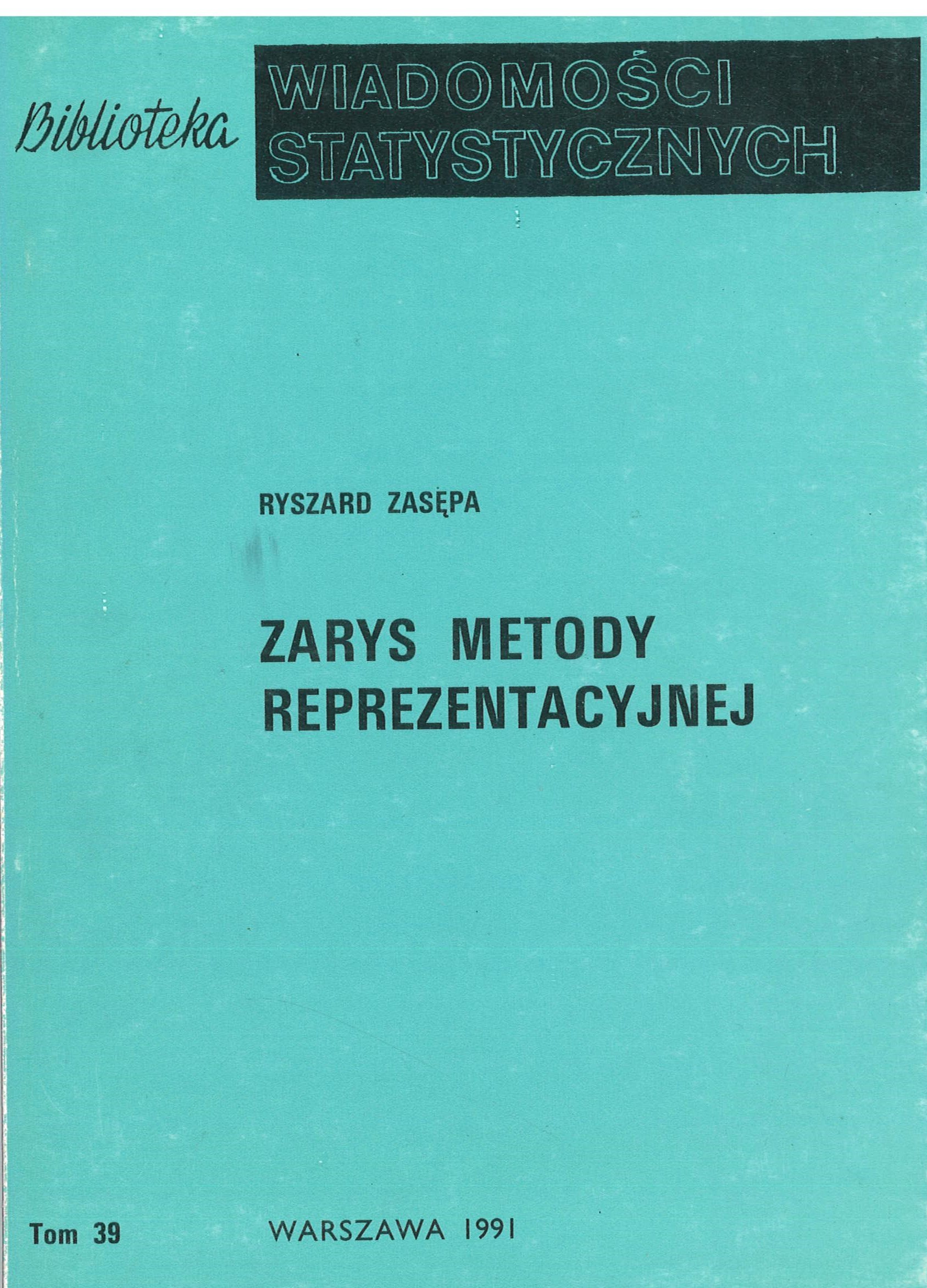 Okładka monografi - Zarys metody reprezentacyjnej